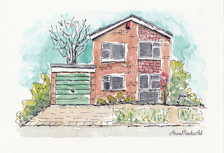 Paint with me – watercolour and ink – contemporary&nbsp;house