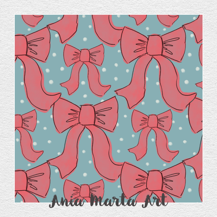 handdrawn pattern bows on blue by Ania Marta Art