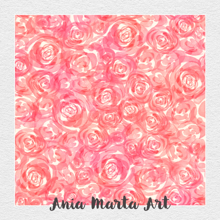watercolor roses surface pattern by Ania Marta Art