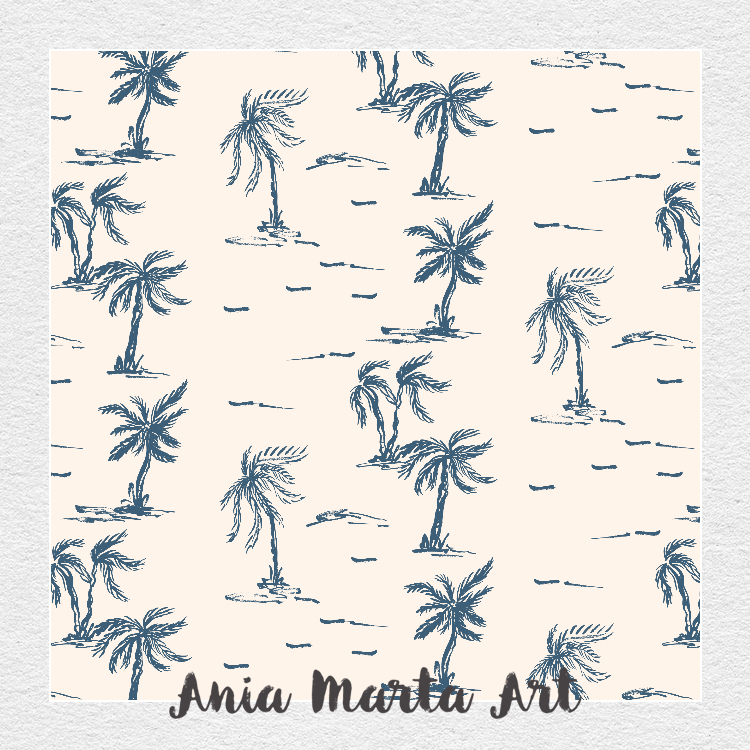 hand painting pattern of palm trees by Ania Marta Art
