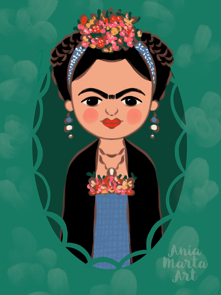 Frida Khalo cute Illustration by Ania Marta Art - Ania Krzymowska