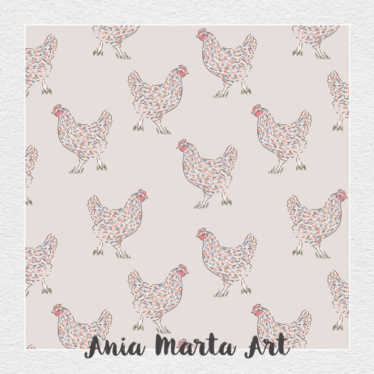 chicken pattern perfect for farmhouse kitchen  by Ania Marta Art available on Spoonflower