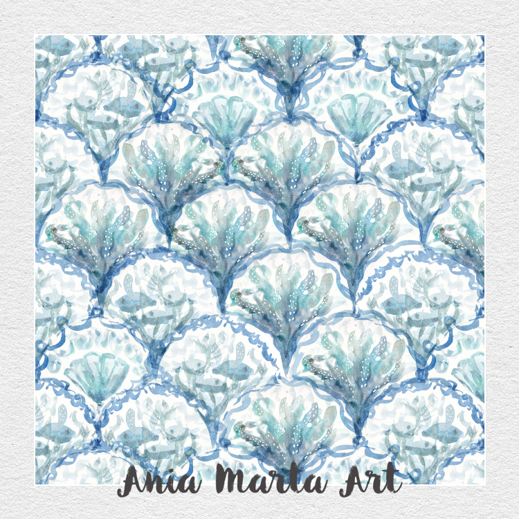 coastal fabric watercolour handpainted wallpaper