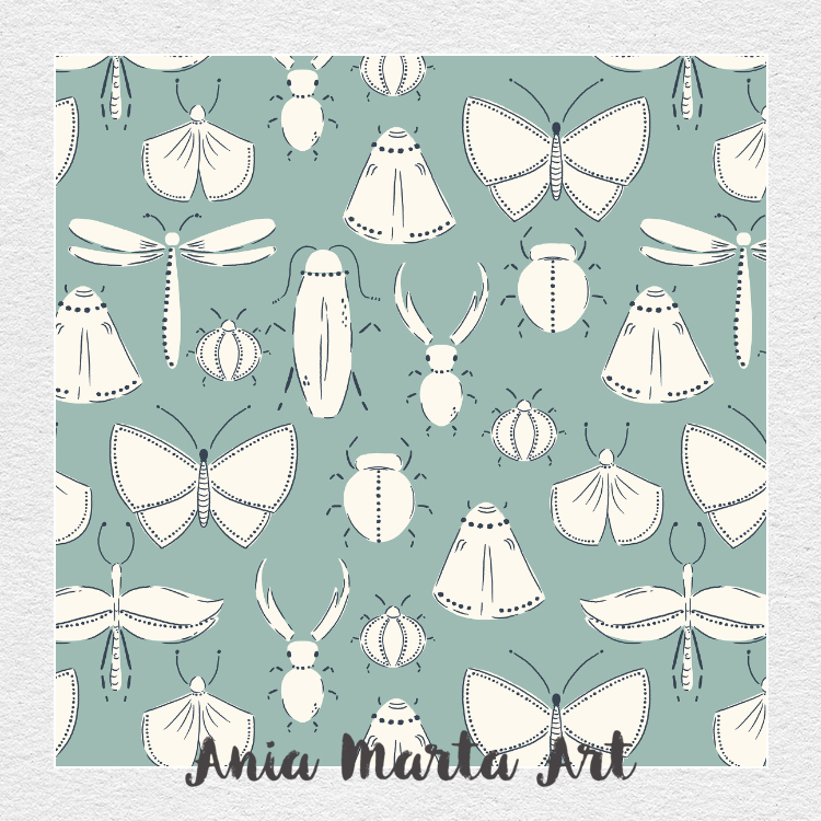 surface pattern design by ania marta art of stylised  insects 
